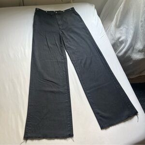 SASHA VERRUNO black denim wide leg fray hem high rise jeans